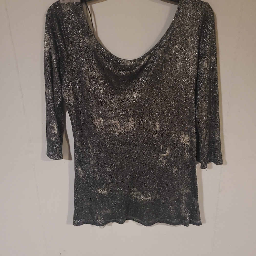 BKE Black and Silver Sparkle Scoop Neck Top